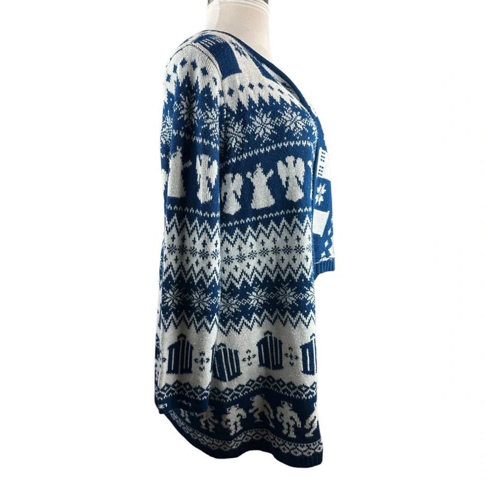 Hot Topic x Doctor Who Fair Isle Open Cardigan Drape Blue & White Plus Size 2X - Picture 6 of 16